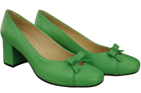 Dámské lodičky s mašlí z limetkové kůže a nízkým podpatkem 203 ElitaBut