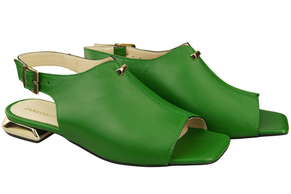 Pohodlná dámská obuv Sandály zelené Plochý zlatý podpatek Přírodní kůže 207 ElitaBut