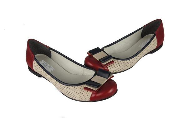 Dámské baleríny z přírodní kůže Red-Beige 718 ElitaBut