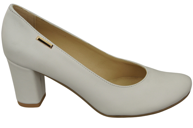 Dámské boty Classic White Natural Leather Almond Nose pumps 201 ElitaBut