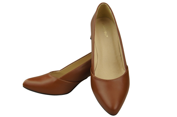 Dámské Lodičky Hnědá Pravá Kůže Špičatá Špička Podpatek ElitaBut 221