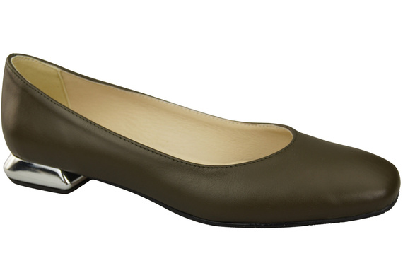 Plochá dámská obuv Olive Leather Decorative Heel Natural Leather 209 ElitaBut
