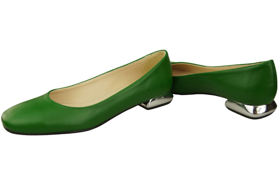 Ploché dámské boty Zelené boty s ozdobným podpatkem Přírodní kůže 209 ElitaBut