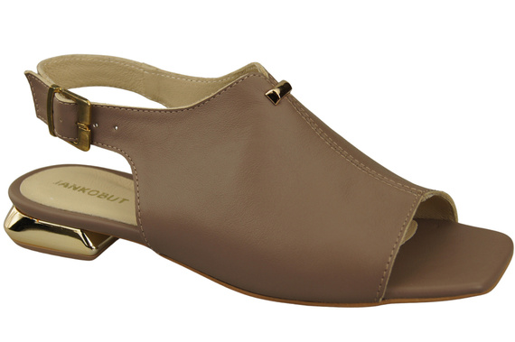 Pohodlné dámské sandály Cappuccino Dark Flat Golden Heel Natural Leather 207 ElitaBut