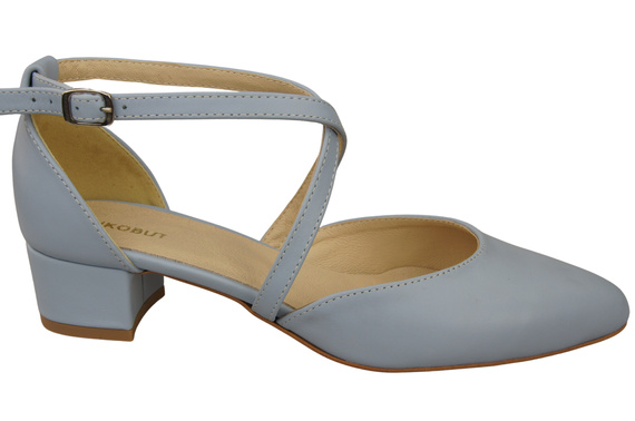 Dámské Sandály Kožené Světle modrá s Pásky na Nízkém Podpatku 223 ElitaBut