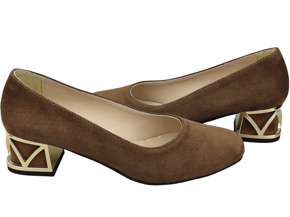 Pohodlné dámské boty Hnědá lodičky s ozdobným podpatkem Přírodní semišová kůže 219 Od ElitaBut