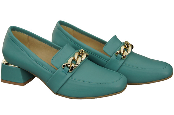 Dámské boty Tyrkysové se zdobeným řetízkem Dámské mokasíny Přírodní kůže 193 ElitaBut