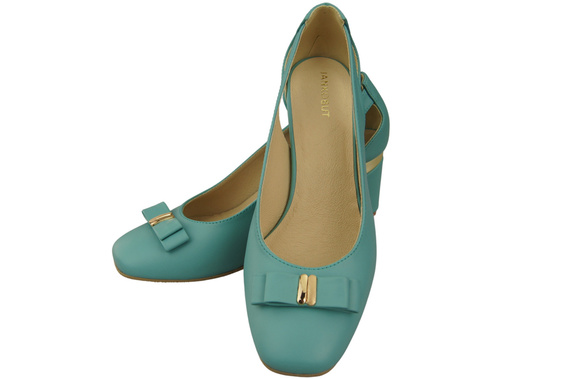 Boty Dámské tyrkysové lodičky z přírodní kůže s ozdobným podpatkem 199 ElitaBut