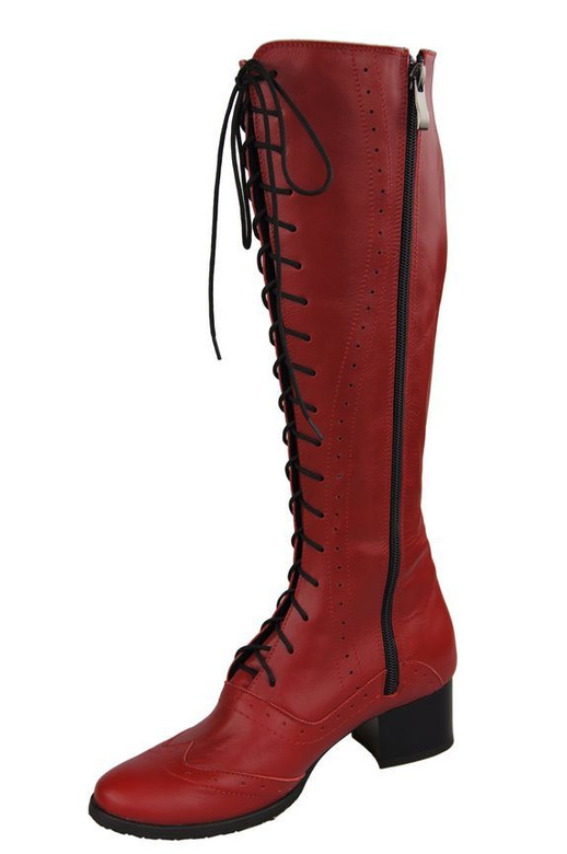 Dámská obuv Červené šněrovací kozačky z přírodní kůže 595 ElitaBut