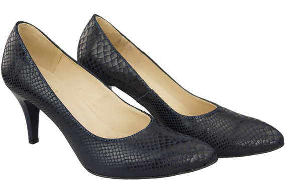 Dámská obuv Navy blue pumps Snake motif Natural leather 150 ElitaBut