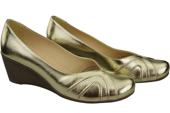 Boty na kotníku Zlaté dámské lodičky z přírodní kůže 828 ElitaBut