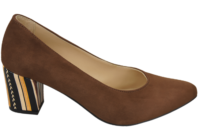 Dámská obuv Hnědá semišová obuv z přírodní kůže s ozdobným podpatkem 158 s ElitaBut