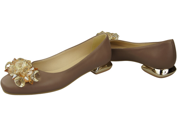 Dámské lodičky Cappuccino Dark Crystals flat z přírodní kůže 216 ElitaBut