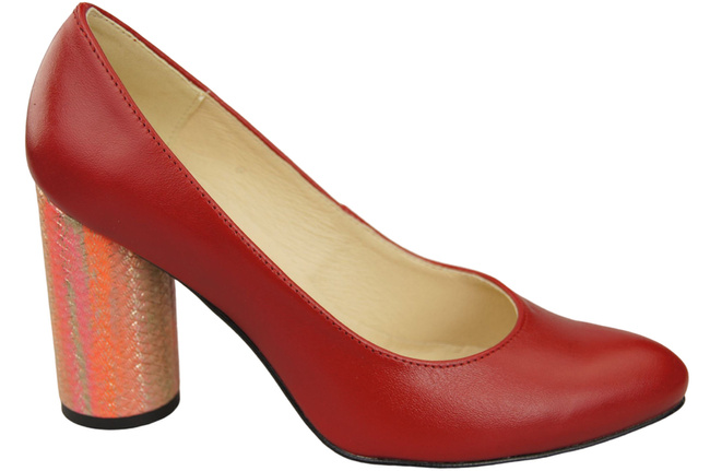 Dámská obuv Dámské lodičky Červená přírodní kůže Ozdobný podpatek 194 ElitaBut