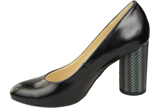 Dámská obuv Dámská černá lesklá přírodní kůže Barevný ozdobný podpatek 194 ElitaBut