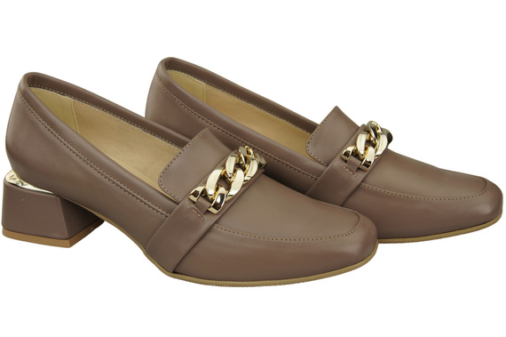 Dámská obuv Cappuccino Dark with Embellished Chain Dámské mokasíny Přírodní kůže 193 ElitaBut