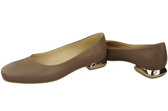 Ploché dámské boty Obuv Cappuccino Tmavý ozdobný podpatek Přírodní kůže 209 ElitaBut