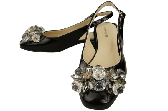 Dámská obuv Černé lesklé sandály s krystaly Přírodní kůže 215 ElitaBut