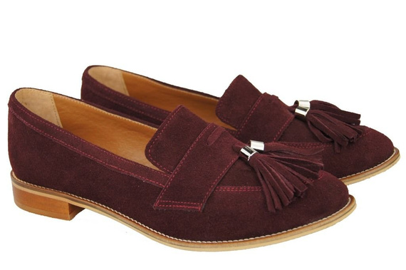 Dámská obuv Mokasyny Přírodní kůže Velour Maroon 134 ElitaBut