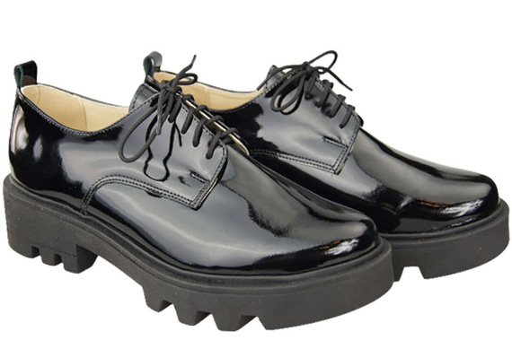 Obuv Dámské šněrovací boty Černá lesklá přírodní kůže Lakovaná 180 ElitaBut