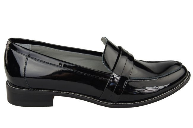 Obuv Dámské mokasíny z přírodní kůže Černý lak 139 ElitaBut