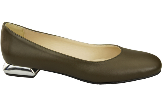 Plochá dámská obuv Olive Leather Decorative Heel Natural Leather 209 ElitaBut