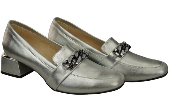 Dámské boty Silver with Embellished Chain Moccasin pumps Přírodní kůže 193 ElitaBut