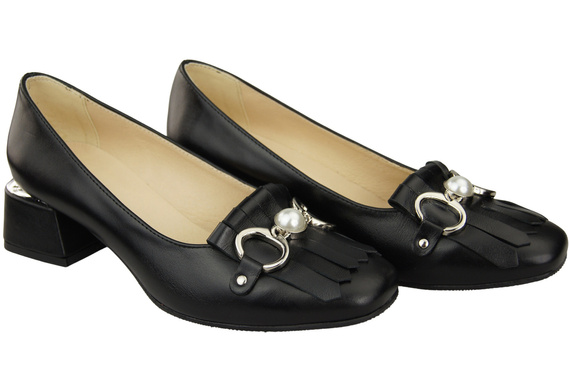 Dámská obuv Dámské lodičky se střapcem Černá přírodní kůže 195 ElitaBut