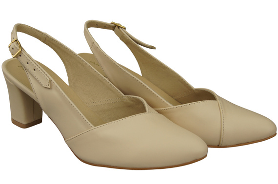 Dámské sandály na podpatku Béžová přírodní kůže 217 ElitaBut