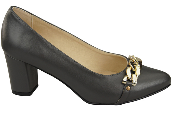 Klasická obuv Dámské grafitové lodičky z přírodní kůže se zlatým ozdobným řetízkem 200 ElitaBut