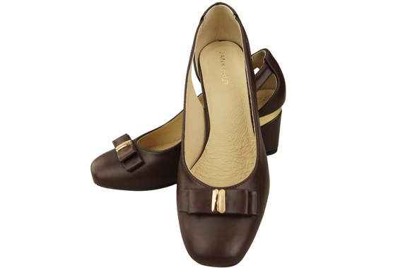 Boty Dámské čokoládové lodičky z přírodní kůže s ozdobným podpatkem 199 ElitaBut