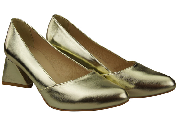 Dámské Lodičky Zlato Pravá Kůže Špičatá Špička Podpatek ElitaBut 221