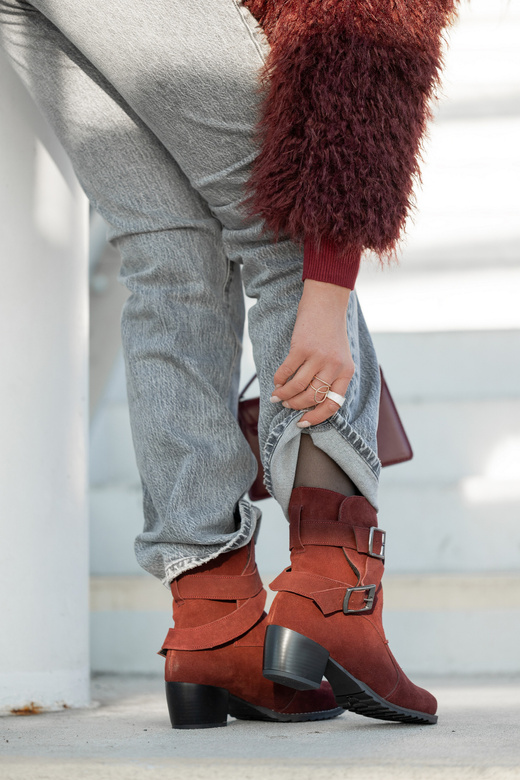 Dámské boty Boty Natural Leather Velour Maroon 119 ElitaBut