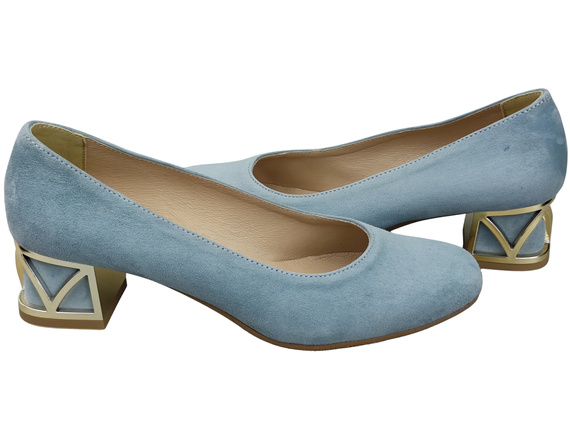 Pohodlné dámské boty Světle modrá lodičky s ozdobným podpatkem Přírodní semišová kůže 219 Od ElitaBut