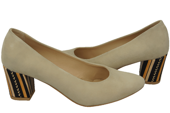 Dámská obuv Beige Natural Suede Leather Decorative Heel 158 With ElitaBut