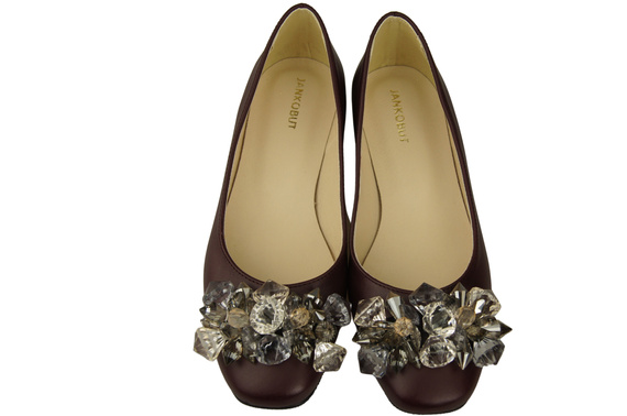 Dámské bordó lodičky s krystaly ploché Přírodní kůže 216 ElitaBut