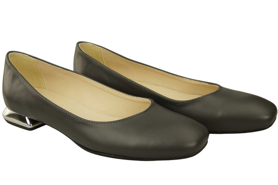 Plochá dámská obuv Dámské lodičky Grafitový ozdobný podpatek Přírodní kůže 209 ElitaBut