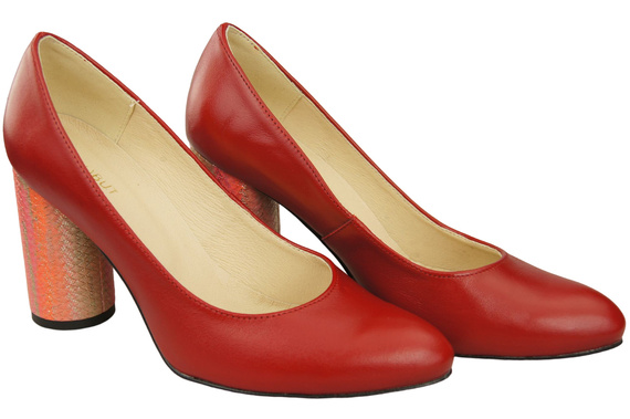 Dámská obuv Dámské lodičky Červená přírodní kůže Ozdobný podpatek 194 ElitaBut
