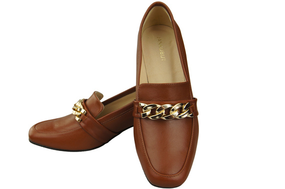 Dámská obuv Hnědé s ozdobným řetízkem Dámské mokasíny Přírodní kůže 193 ElitaBut