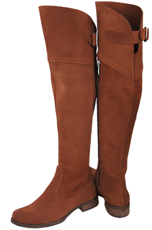 Obuv Dámské boty Kaštanové mušketýrky Vysoké nad kolena z přírodní kůže Velur 154 ElitaBut