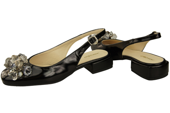 Dámská obuv Černé lesklé sandály s krystaly Přírodní kůže 215 ElitaBut