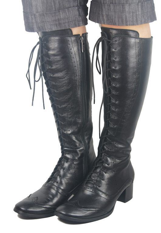 Dámská obuv Černé šněrovací boty z přírodní kůže 595 ElitaBut