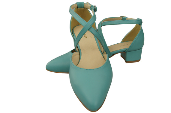Dámské Sandály Kožené Tyrkysová s Pásky na Nízkém Podpatku 223 ElitaBut