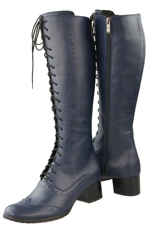 Dámská obuv Námořnická modrá šněrovací boty z přírodní kůže 595 ElitaBut