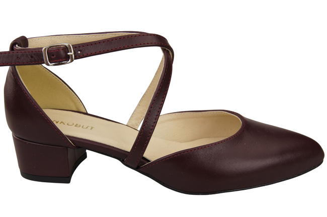 Dámské Sandály Kožené Maroon s Pásky na Nízkém Podpatku 223 ElitaBut