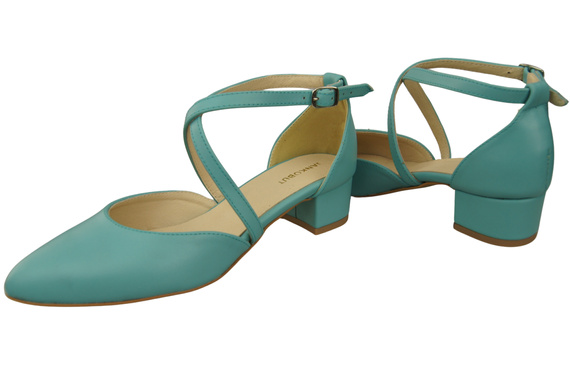 Dámské Sandály Kožené Tyrkysová s Pásky na Nízkém Podpatku 223 ElitaBut