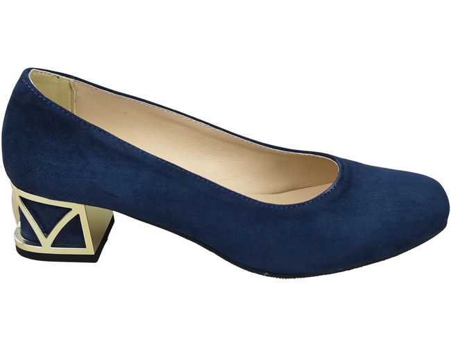 Pohodlné dámské boty Námořnická modř lodičky s ozdobným podpatkem Přírodní semišová kůže 219 Od ElitaBut