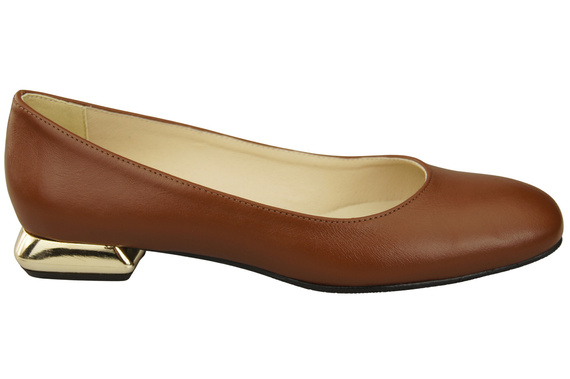 Plochá dámská obuv Hnědé lodičky Ozdobný podpatek Přírodní kůže 209 ElitaBut