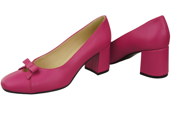 Dámské lodičky s mašlí Fialová přírodní kůže a nízkým podpatkem 203 ElitaBut