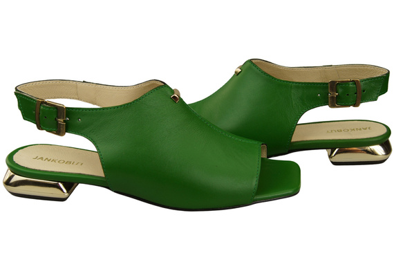 Pohodlná dámská obuv Sandály zelené Plochý zlatý podpatek Přírodní kůže 207 ElitaBut